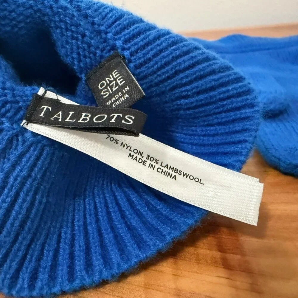 Talbots Lambswool Blend Blue Ruffled Blue Gloves One Size